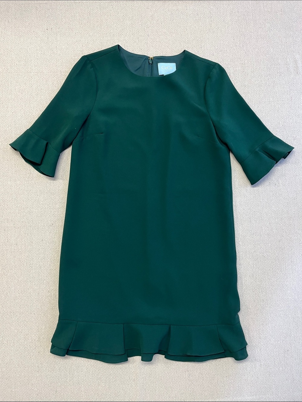 CeCe Emerald Green Ruffle-Hem Mini Dress